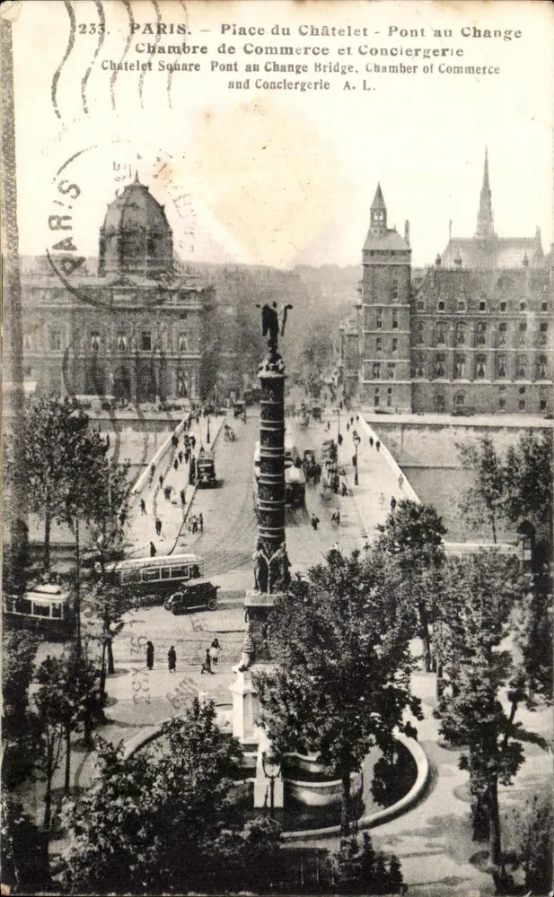 Paris - Place du Châtelet - Pont au Change - Chambre de Commerce et Conciergerie - Vorderseite