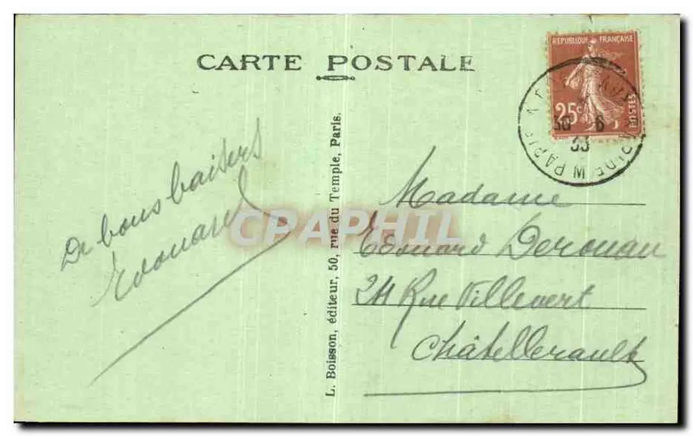Paris (7) — A Torre Eiffel — L. Boisson, editor, 50, rue du Temple, Paris - Verso