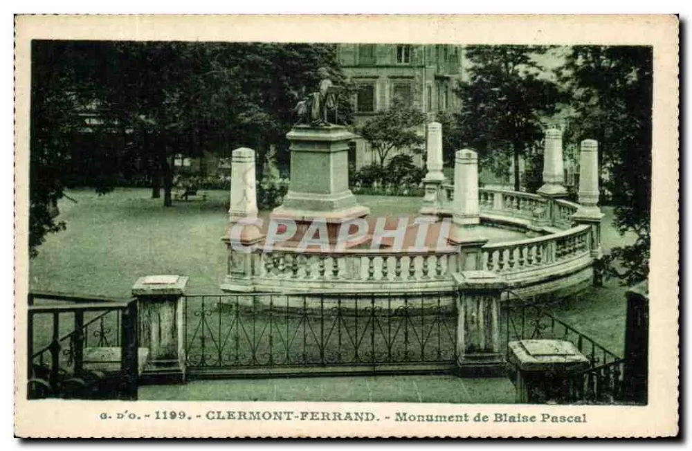 Clermont-Ferrand — Pomnik Blaise'a Pascala — wydawca J. Gouttefanges, Olliergues (P.-de-D.) - Awers