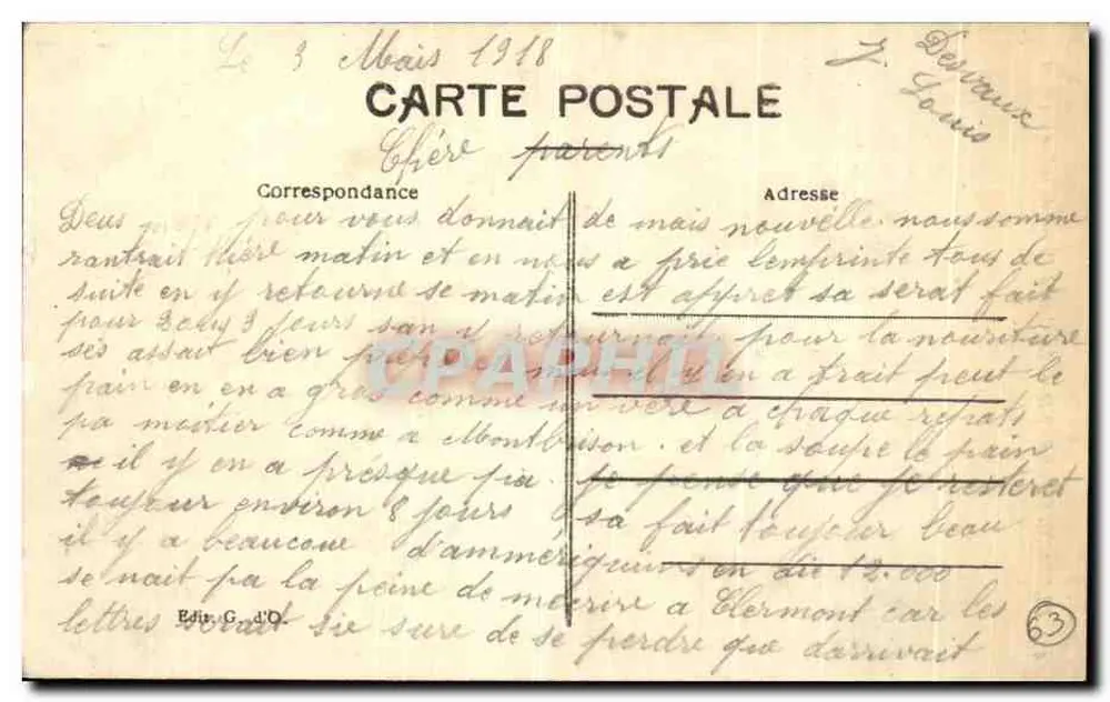 CLERMONT-FERRAND — Die Kathedrale vom Rue des Gras aus gesehen — Verlag G. d'O, n° 444 - Rückseite