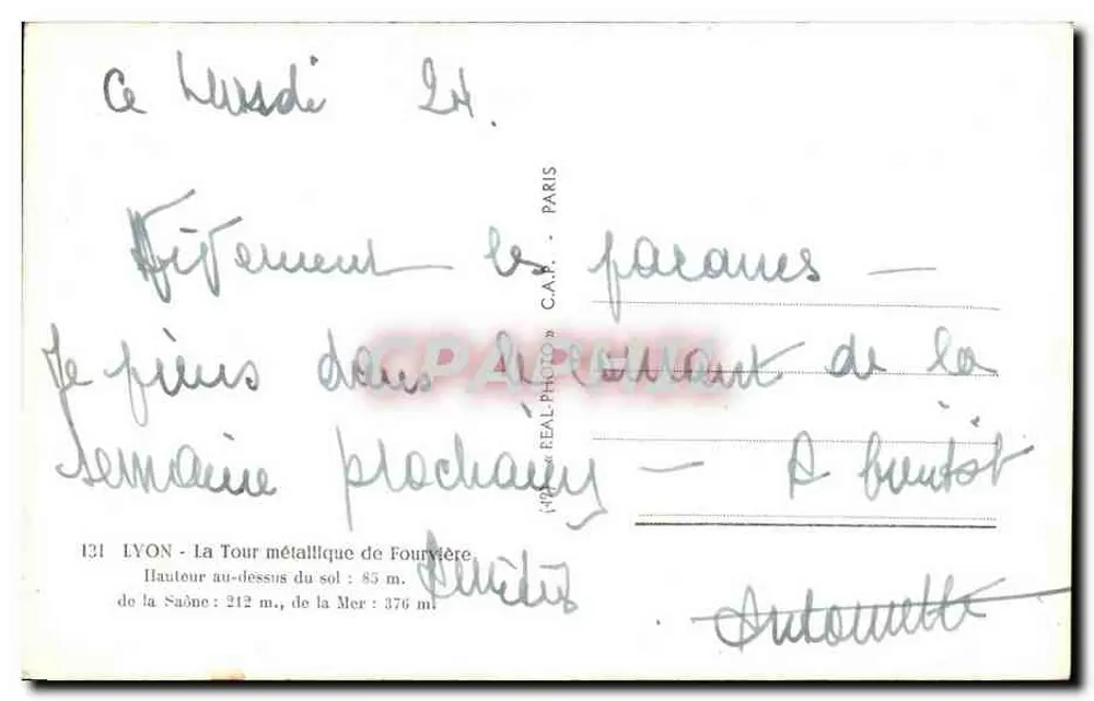 Lyon — A Torre Metálica de Fourrière — editor C.A.P. — n°131 - Verso
