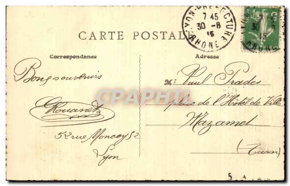 Lyon — Vista geral, tirada de Fourvière — B. F., Paris, « Lux » - Verso