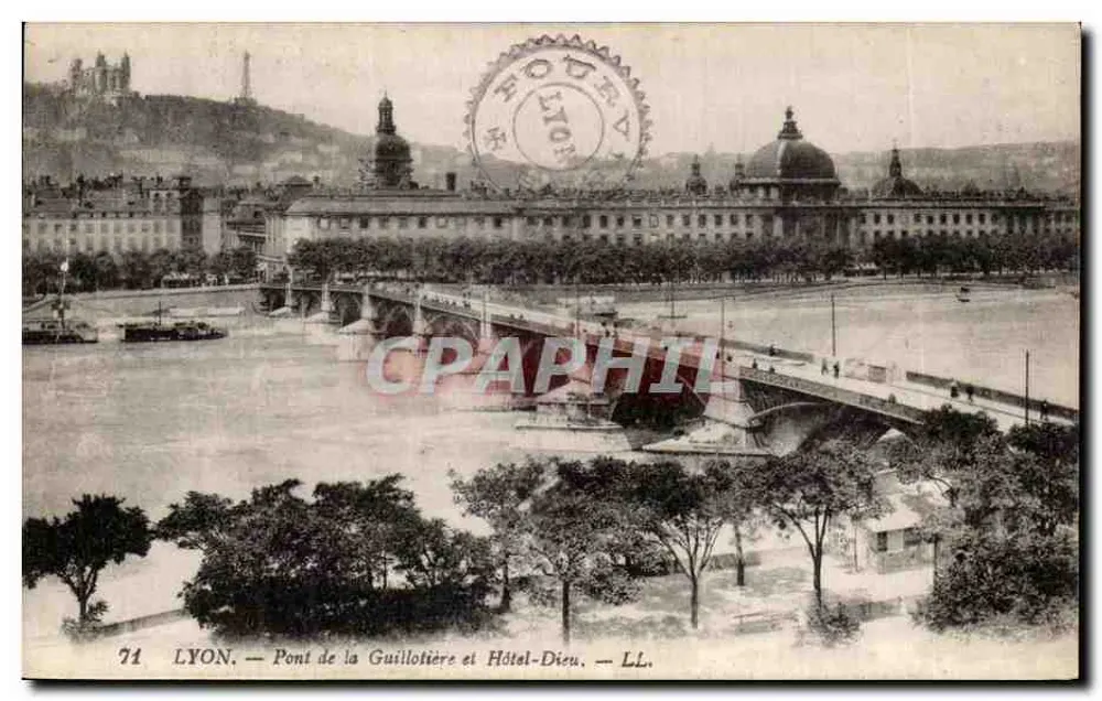 LYON — Pont de la Guillotière und Hôtel-Dieu — LL. — Verleger LL. — N° 71 - Vorderseite