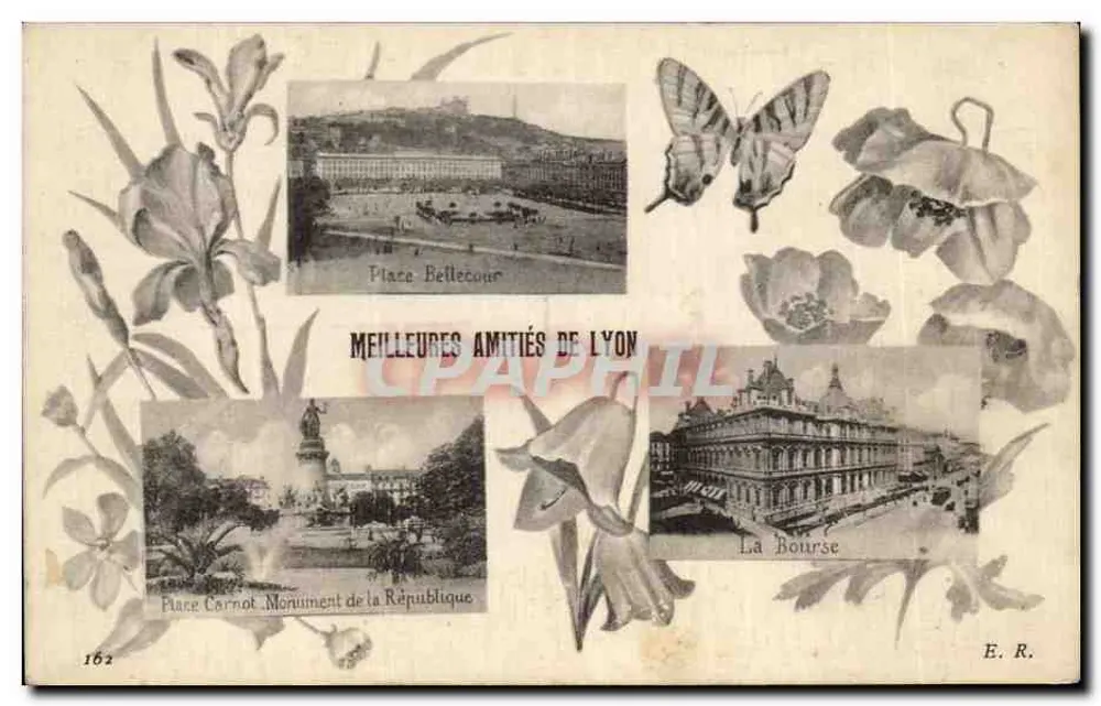 Place Bellecour, Place Carnot und La Bourse — Lyon — E. R. Nr. 162 - Vorderseite