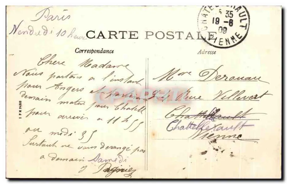 Paris — Estação dos Invalides — Bilhete postal antigo n°59 - Verso