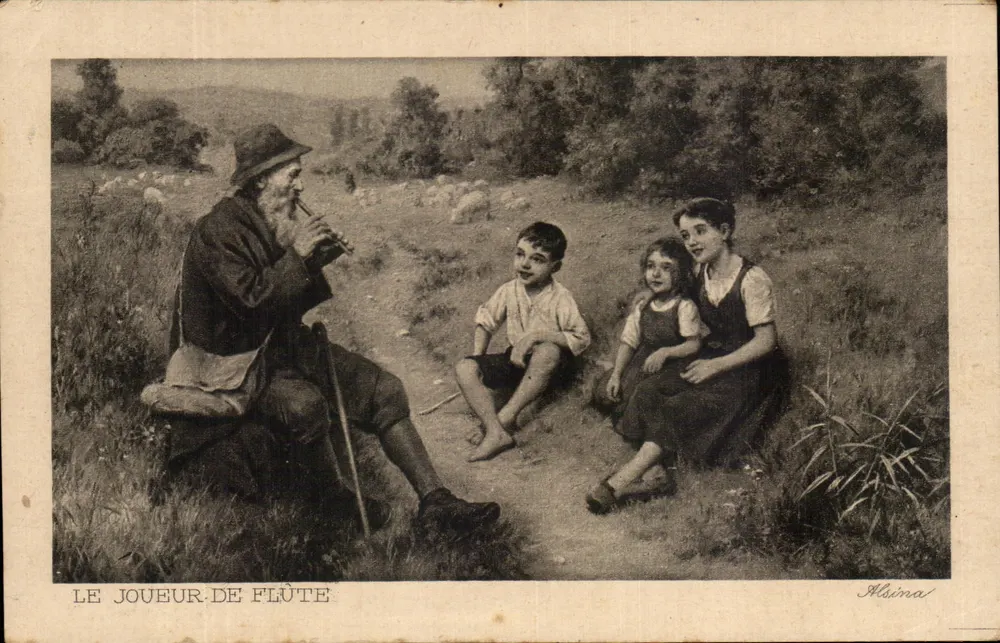 O Flautista — cena pastoril com três crianças — editor Haina - Frente