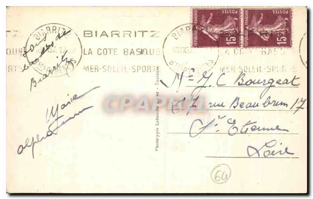 Biarritz - Sturm am Felsen der Jungfrau - Effekte von Wellen auf dem Boucalot — Phototypie Labouche - N°1286 - Rückseite
