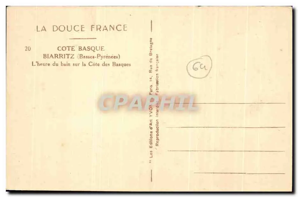 Biarritz — A Hora do Banho na Costa dos Bascos — Les Éditions d'Art YVON, Paris - Verso