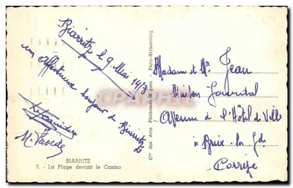 Biarritz — La Plage devant le Casino — Cie des Arts Photométriques - Verso