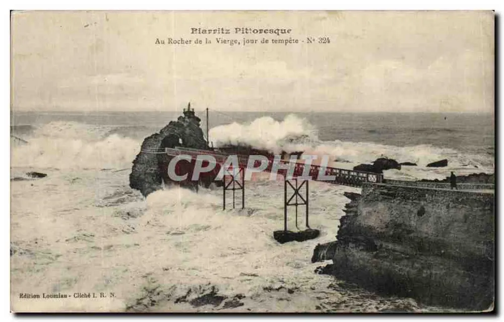 Biarritz Pittoresque — Am Rocher de la Vierge, stürmisches Wetter — Édition Loumian, N° 324 - Vorderseite