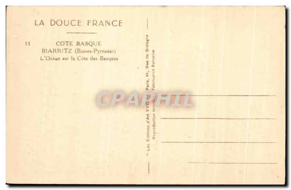 Biarritz (Basses-Pyrénées) — Das Meer an der Basque-Küste — Éditions d'Art YVO, Paris - Rückseite