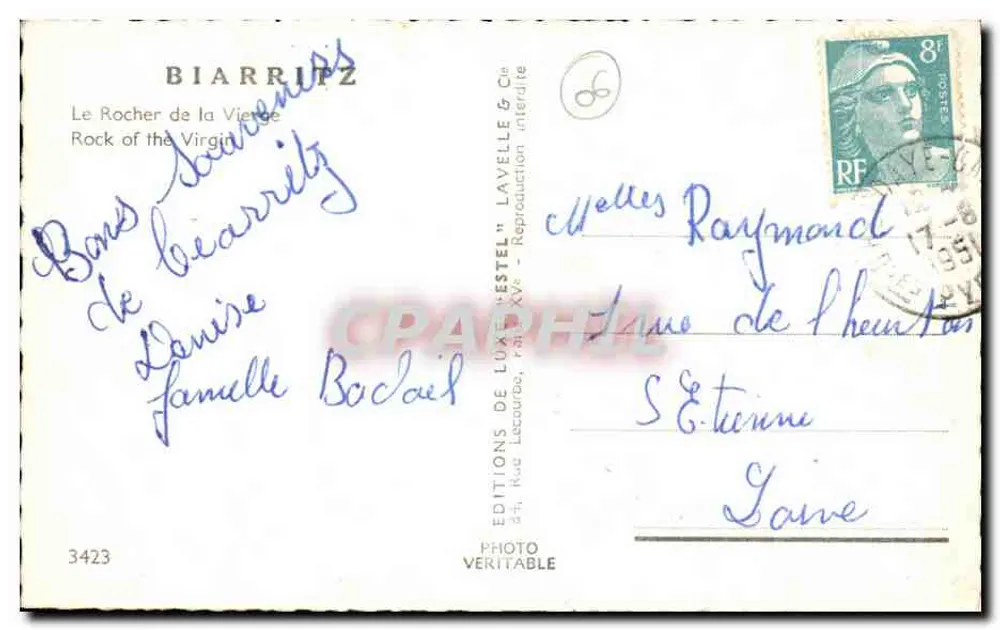 O Rocher da Virgem — Biarritz — Éditions de Luxe Estel, n°3423 - Verso