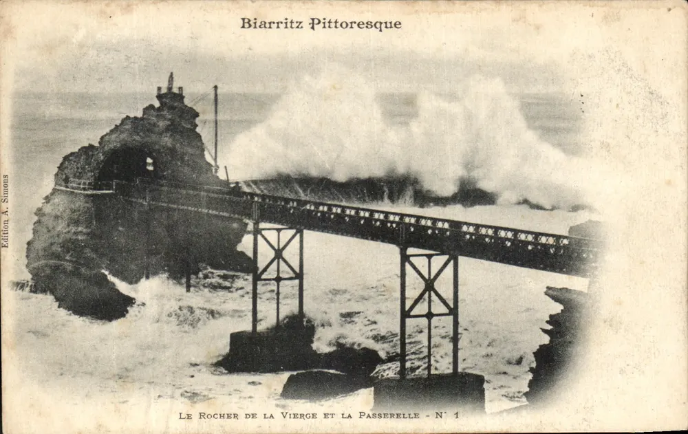 Biarritz Pittoresque — Der Felsen der Jungfrau und die Brücke — Edition A. Simons N° 1 - Vorderseite