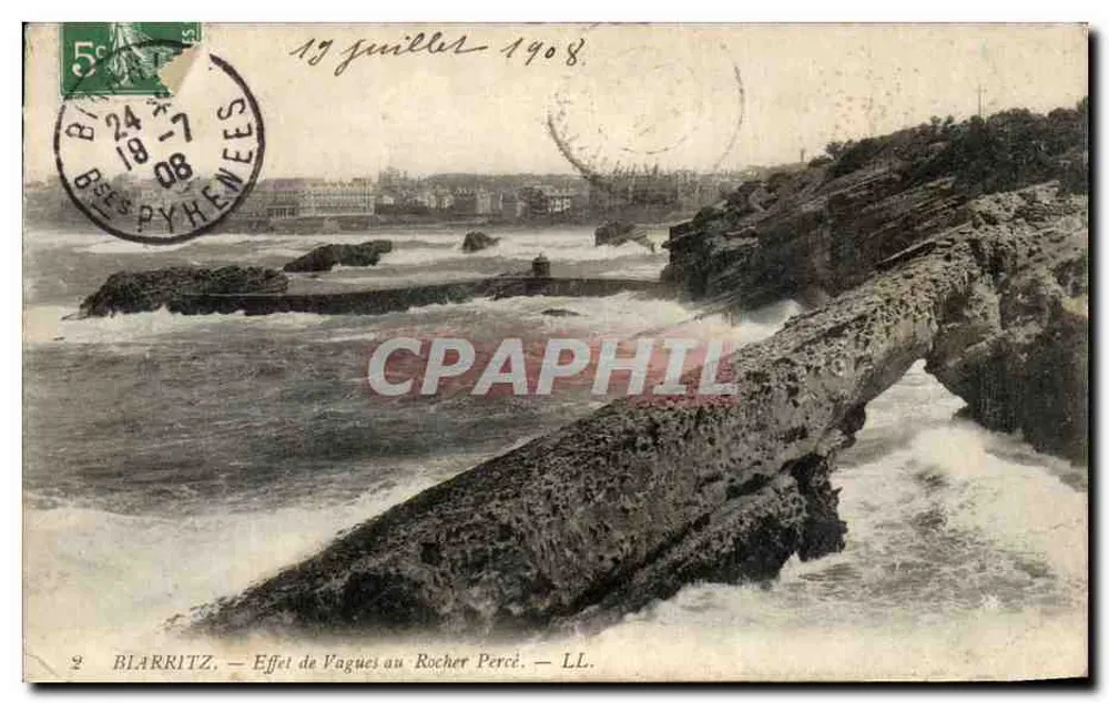 Biarritz — Efeito de Ondas no Rocher Percé — LL. - Frente