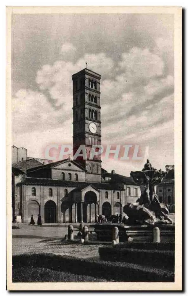 Piazza del Popolo — Kirche Santa Maria in Cosmedin und Fontäne — Verlag Cecarani, Seriennummer nicht sichtbar - Vorderseite