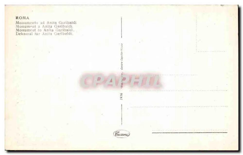 Denkmal für Anita Garibaldi — Rom — Verlag Becanu, Seriennummer nicht sichtbar - Rückseite
