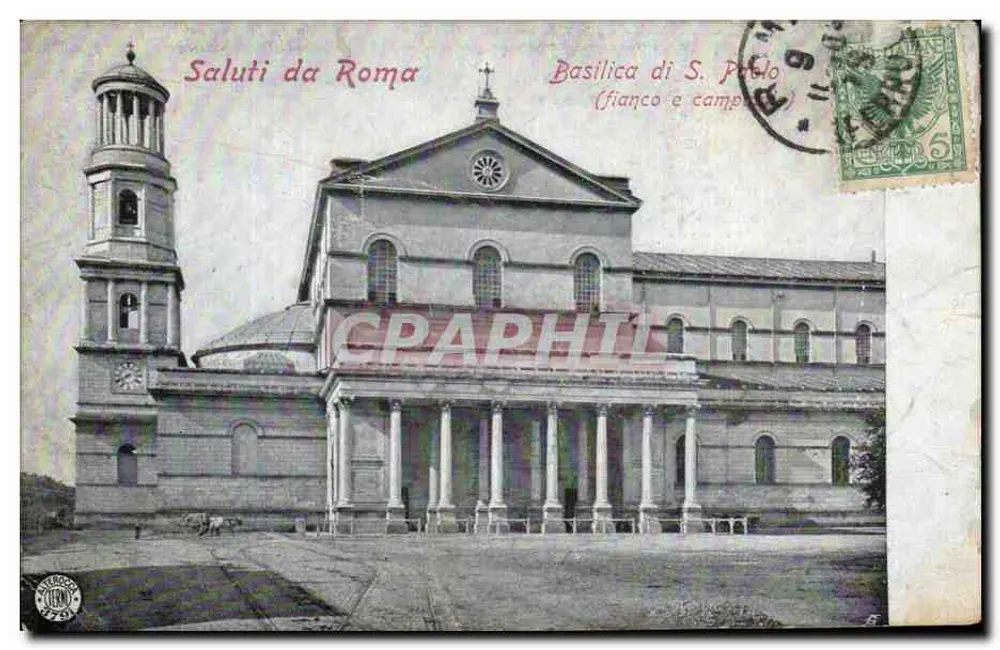 Basilica di S. Paolo (Seite und Feld) — Saluti da Roma — unbekannter Verlag, Seriennummer nicht sichtbar - Vorderseite