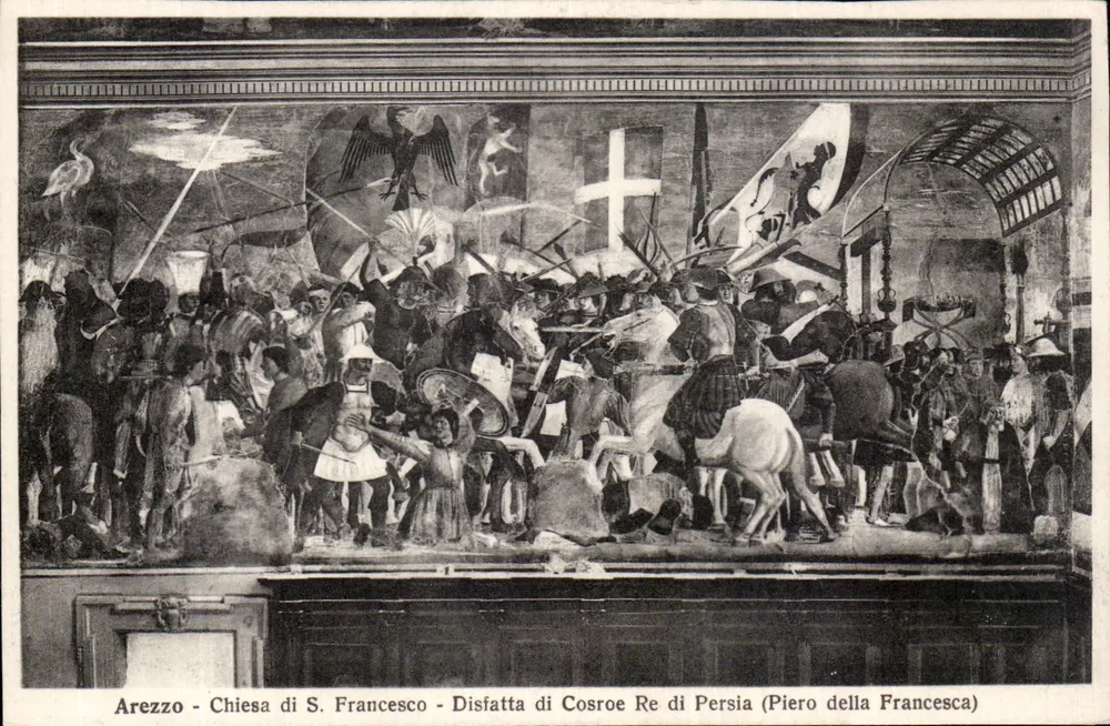 Arezzo - Kirche von S. Francesco - Die Niederlage von Cosroe, König von Persien (Piero della Francesca) - Vorderseite
