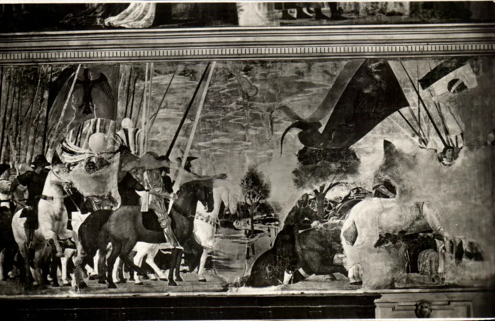 Arezzo - Kirche S. Francesco (Chor) — Flucht und Ertrinken von Massenzio (Piero della Francesca) - Vorderseite