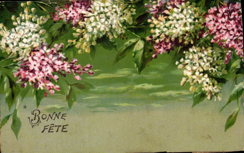Lilás em flores — Boa Festa — Carta postal multilingue - Frente