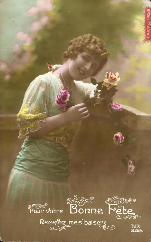Junge Frau mit Rosen — Grußkarte — République Française, n° 886/4 - Vorderseite