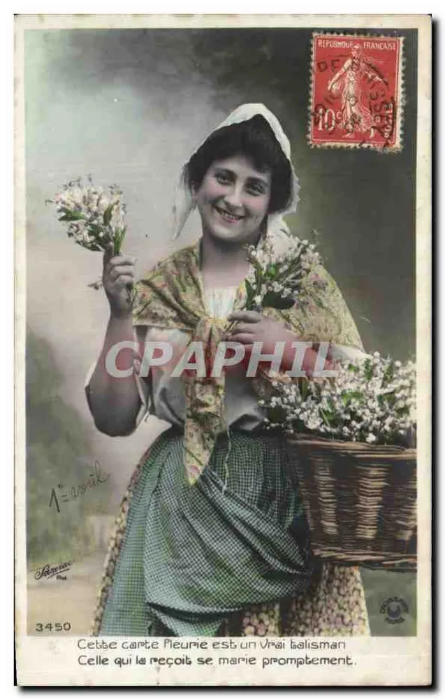Lächelnde Blumenverkäuferin — 1. April — Verlag Bérenger, Nr. 3450 - Vorderseite