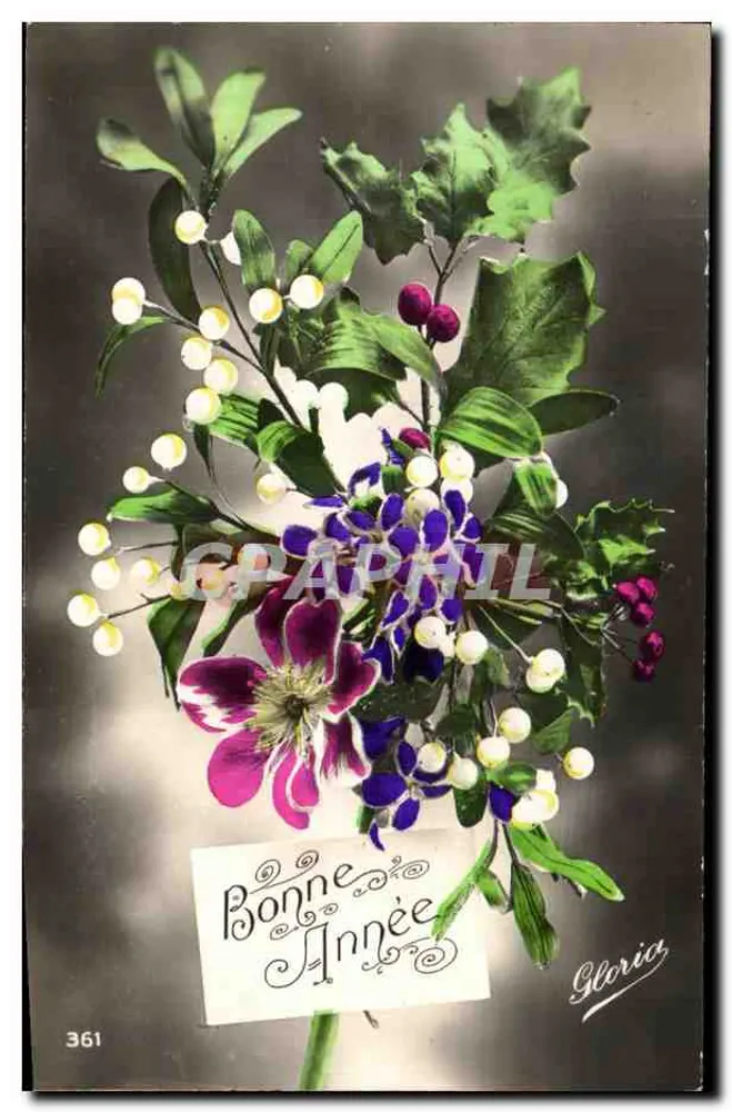 Bouquet de fleurs et baies — Bonne Année — Gloria, n° 361 - Awers