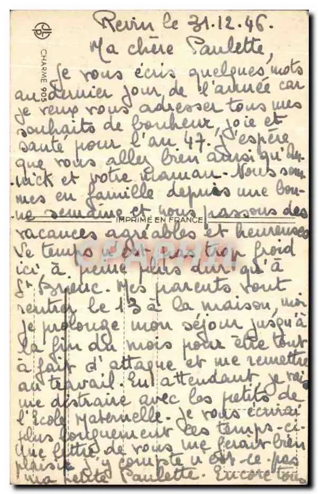 Winterliche Ansicht einer Kirche — Complémentaire Revin (Ardennes) — Verlag nicht sichtbar - Rückseite