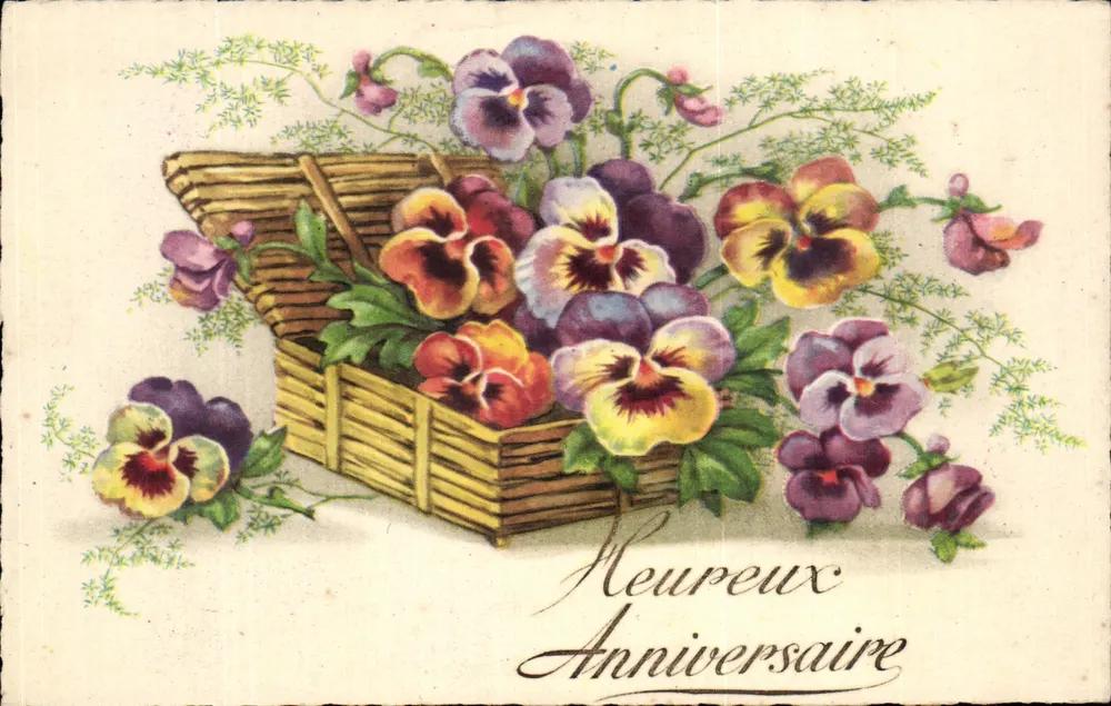 Koszyk z piononkami — Kolorowe kwiaty — Francuska drukarnia n°2000 - Awers