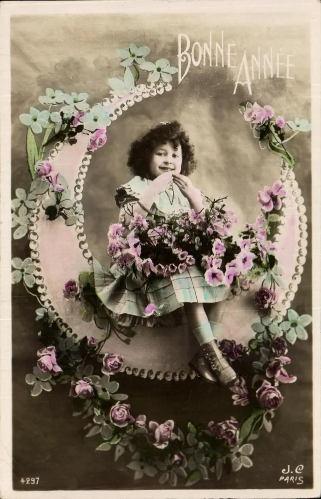 Mädchen mit Blumenstrauß — Gutes Neues Jahr — J.C. Paris, Nr. 4297 - Vorderseite