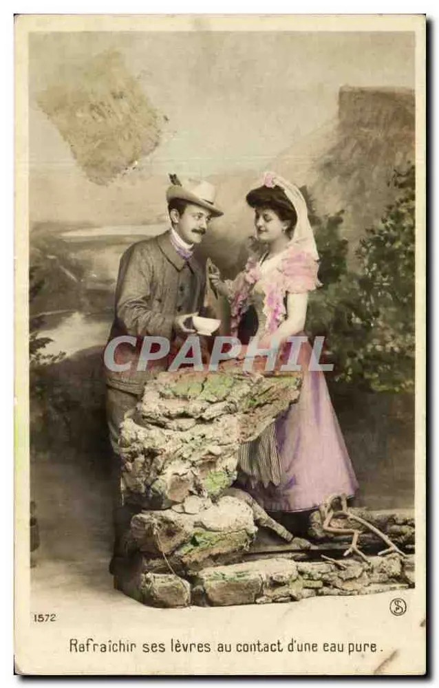 Couple au bord d'une source — scène de rafraîchissement — éditeur S. n° 1572 - Vorderseite