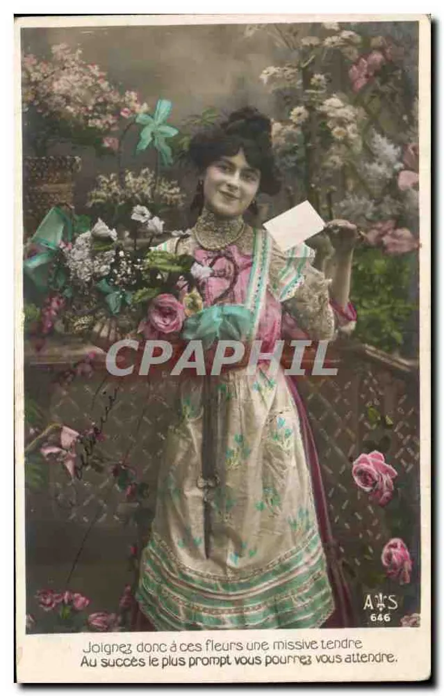 Femme en robe ornée tenant une carte — A&S 646 - Vorderseite