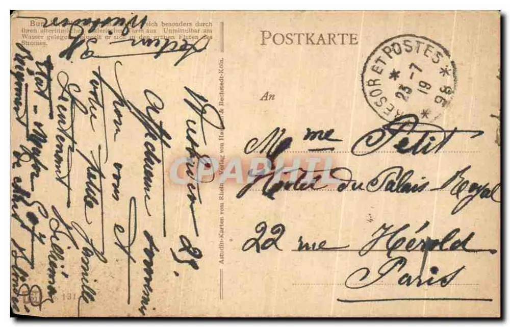 Tour da Hora em Bénebéd-Köln — vista pitoresca — editor A. Schäfer & Co. n° 131 - Verso