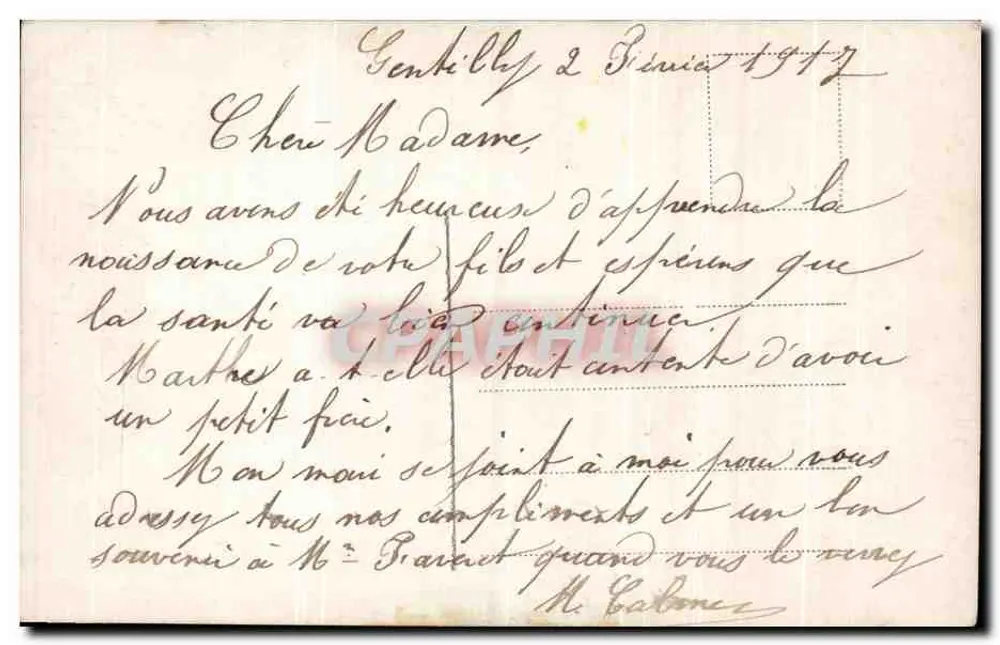 Bebê em um cesto florido — Carta de boas-vindas para a mãe e o pai — n° 3346 - Verso