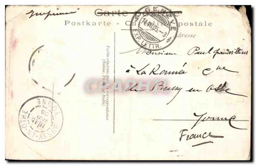 Genewa - Wyspa Rousseau — widok na Ryniec i zamek, wydawca E.H.3 - Rewers