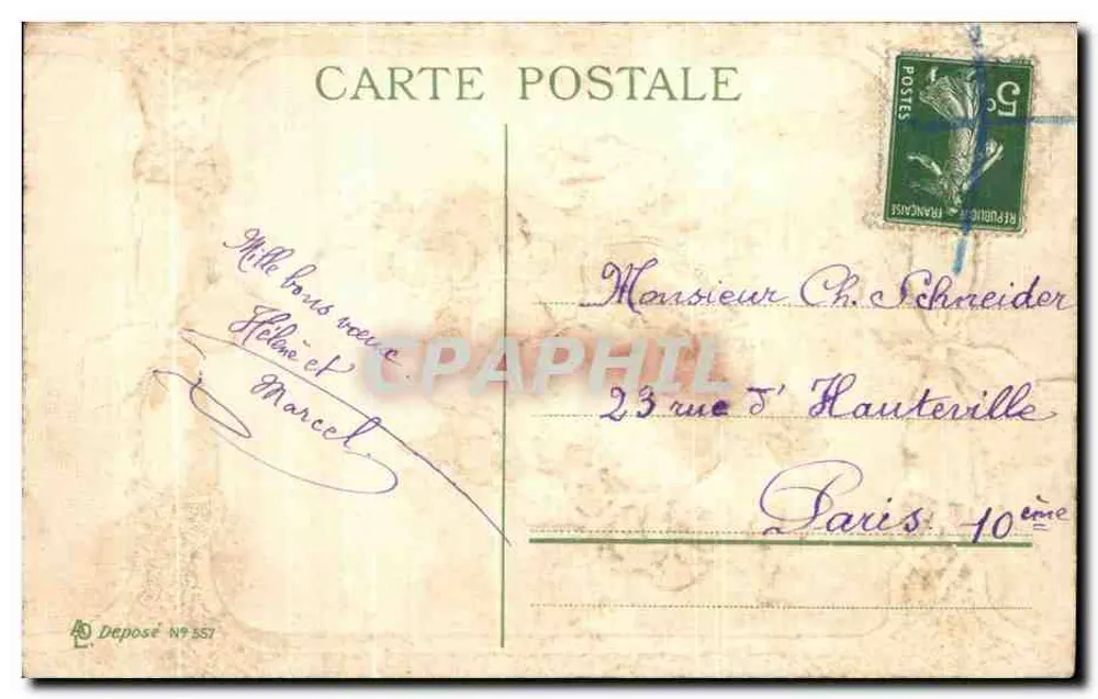 Bouquet de pensées violettes — Carte de vœux avec rubans — Éditeur non visible - Verso