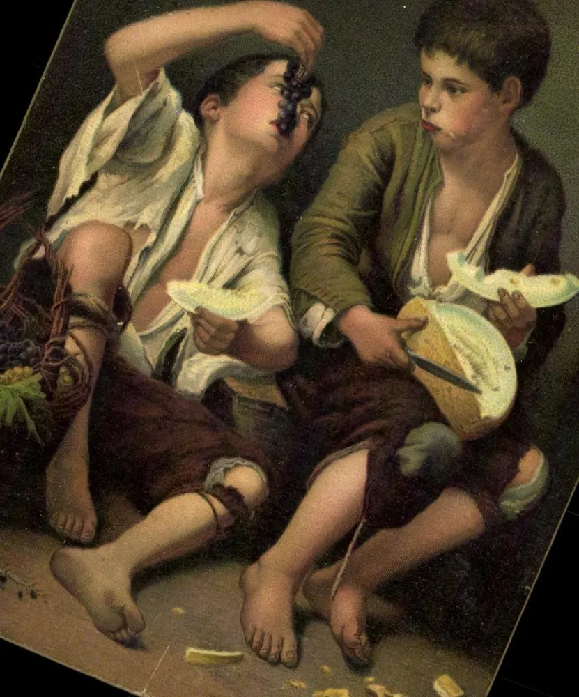 Dois crianças saboreando frutas — Bartolomé Esteban Murillo — Stengel & Co. (Alemanha) - Frente