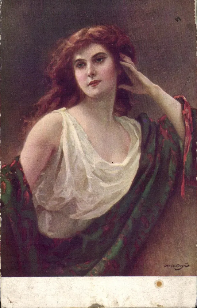 Jovem mulher com vestido antigo — obra de Abel Boyé — Salon de Paris - Frente