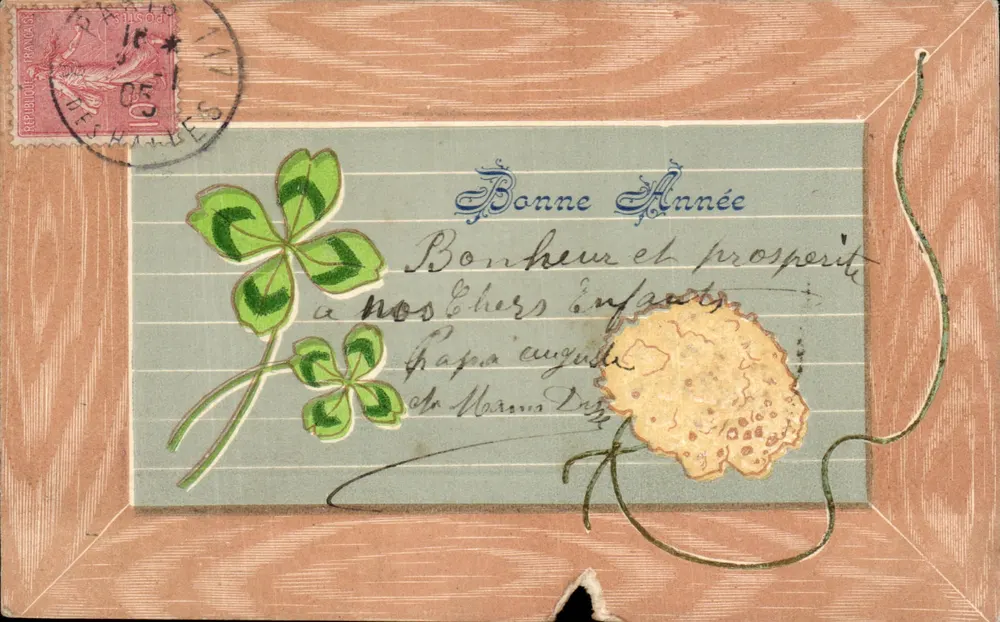 Fleur de quatre feuilles — carte de vœux — éditeur Paris - Frente