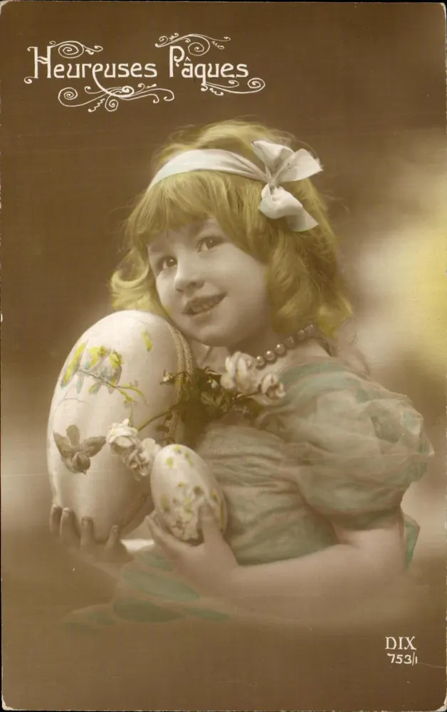 Mädchen mit Ostereiern — Frohe Ostern — DIX 753/1 - Vorderseite