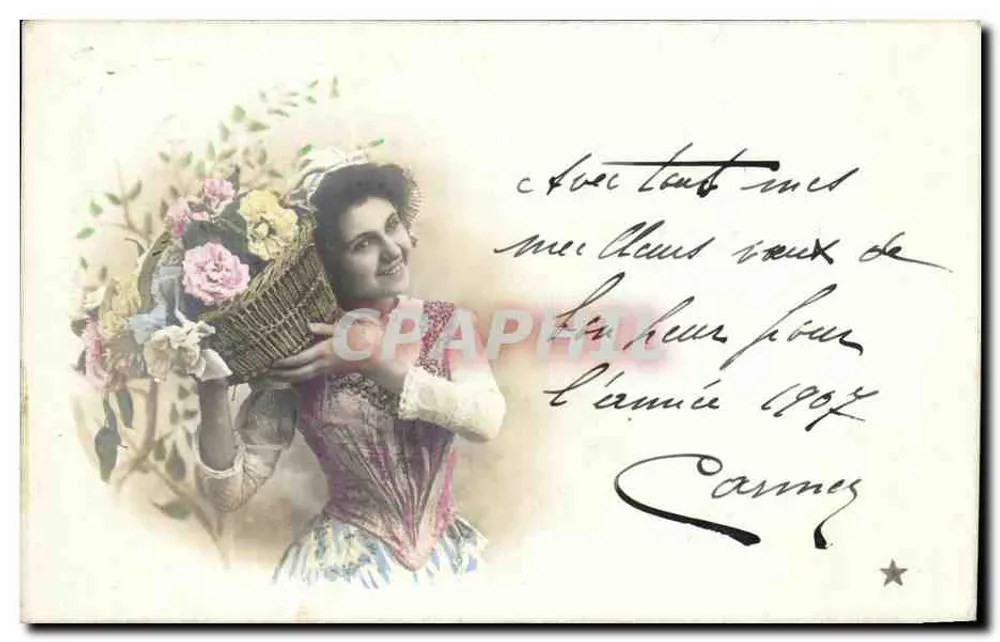 Junge Frau mit Blumenkorb — Serie Nr. 970 — Verleger unbekannt - Vorderseite