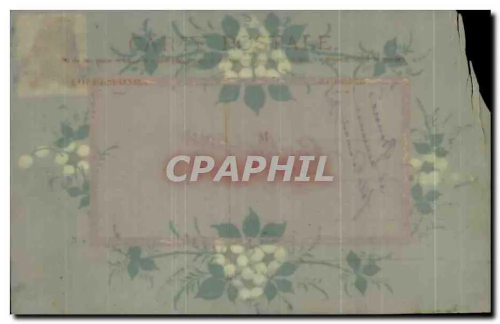 Fleurs et feuilles — carte décorative avec texte imprimé et écriture manuscrite — éditeur non visible - Verso