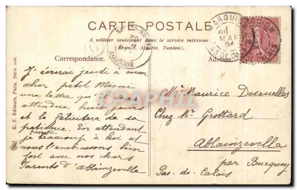 Cena de campo — Camponeses orando — K. F. Editores, Paris, Série 566 - Verso