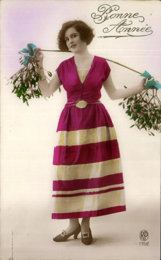 Frau in gestreifter Robe — Frohe Weihnachten 1752 — RP - Vorderseite