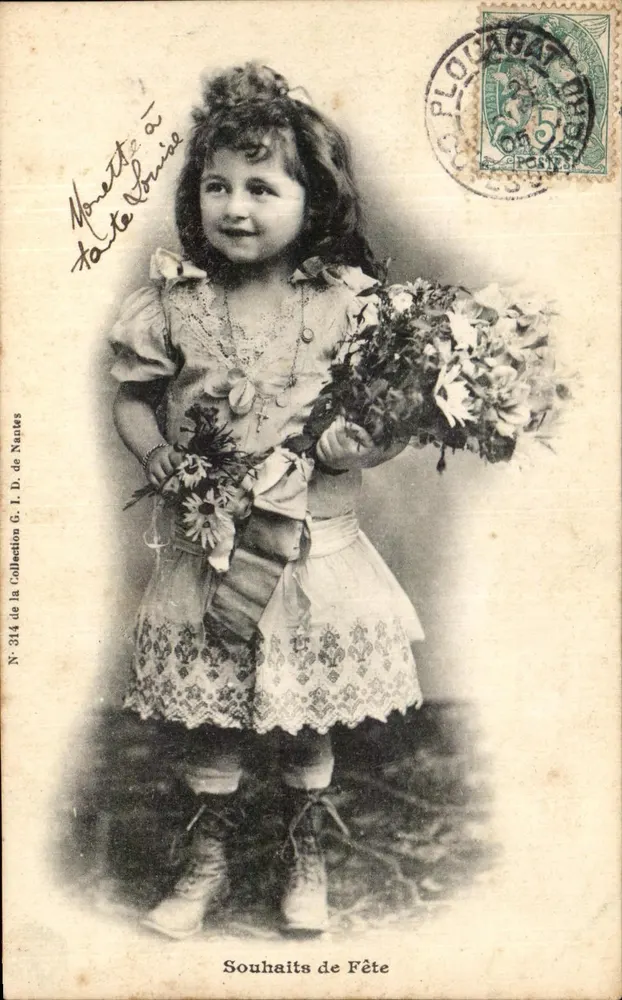 Niña en vestido de fiesta — Felicitaciones de fiesta — Colección G. I. D. de Nantes, n° 314 - Anverso