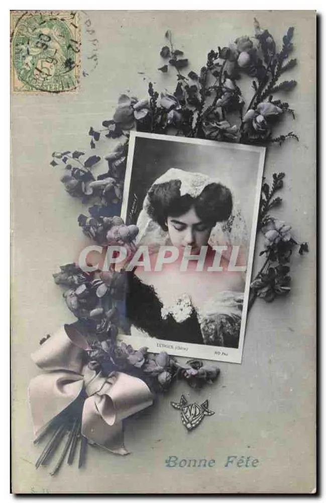 Frau in Hochzeitskleid — Blumendekoration und Schleife — Verlag: LUTIGER (Basel) Nr. 807 - Vorderseite
