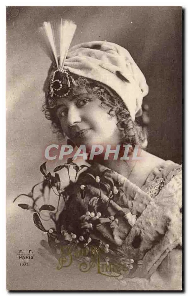 Frau im mit Federn verzierten Turban — Portrait — F. F. PARIS 1032 - Vorderseite