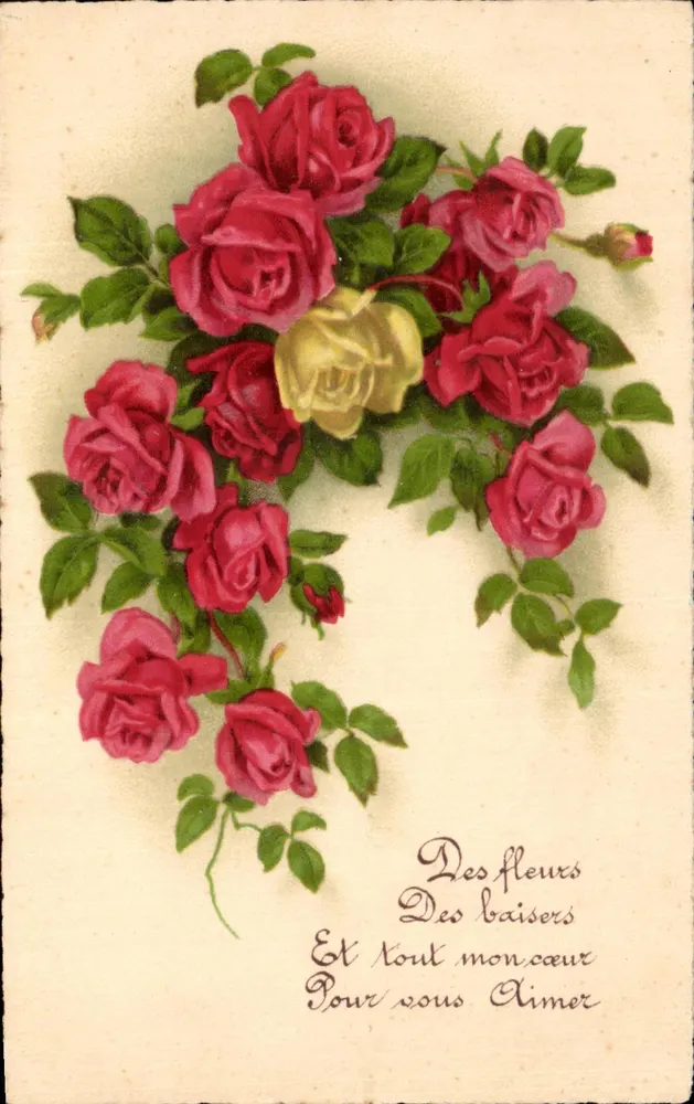 Arranjo de rosas — texto impresso e manuscrito — Editor: EMKA, Paris - Frente