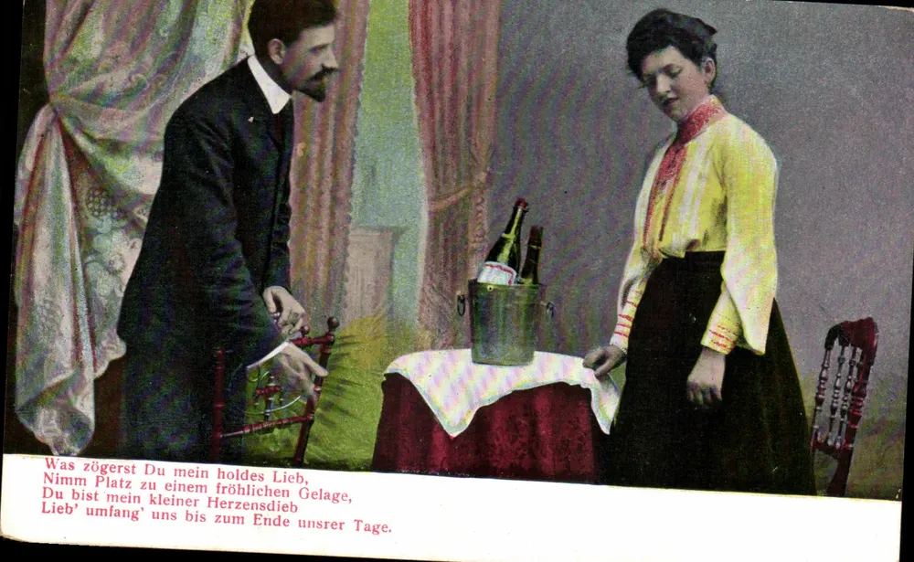 Paar in einem Innenraum — romantische Szene — K. V. B. Nr. 220 - Vorderseite