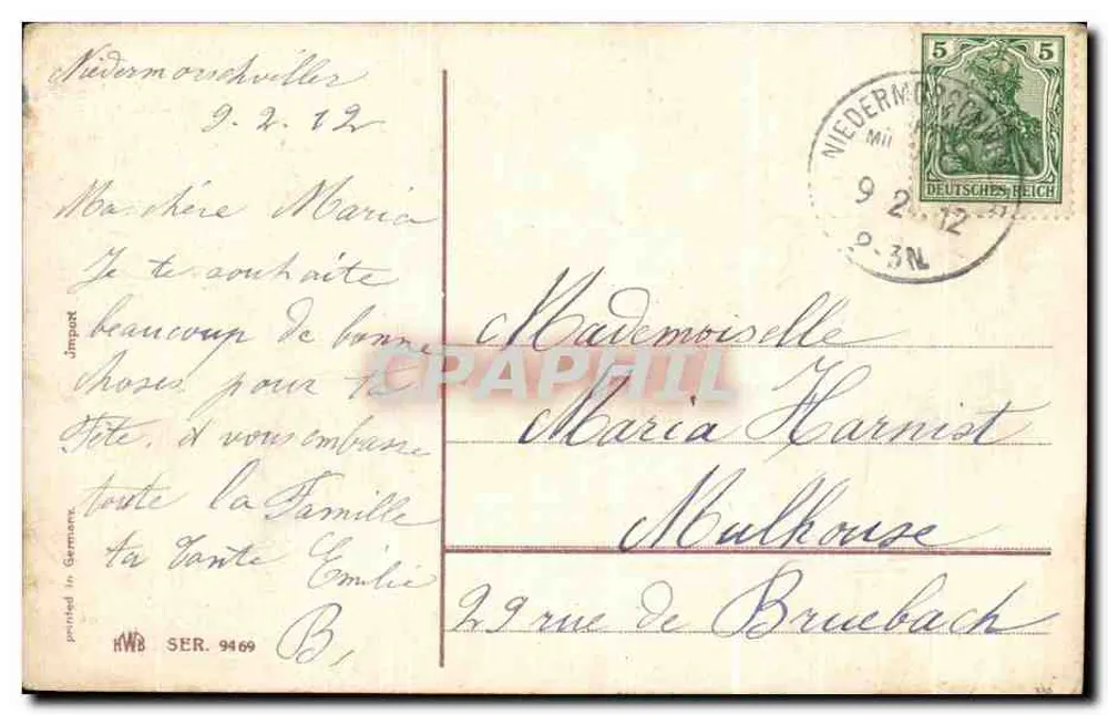 Enfant dans un tricycle décoré — scène de fête — éditeur H.W.B. n° SER. 9469 - Rückseite